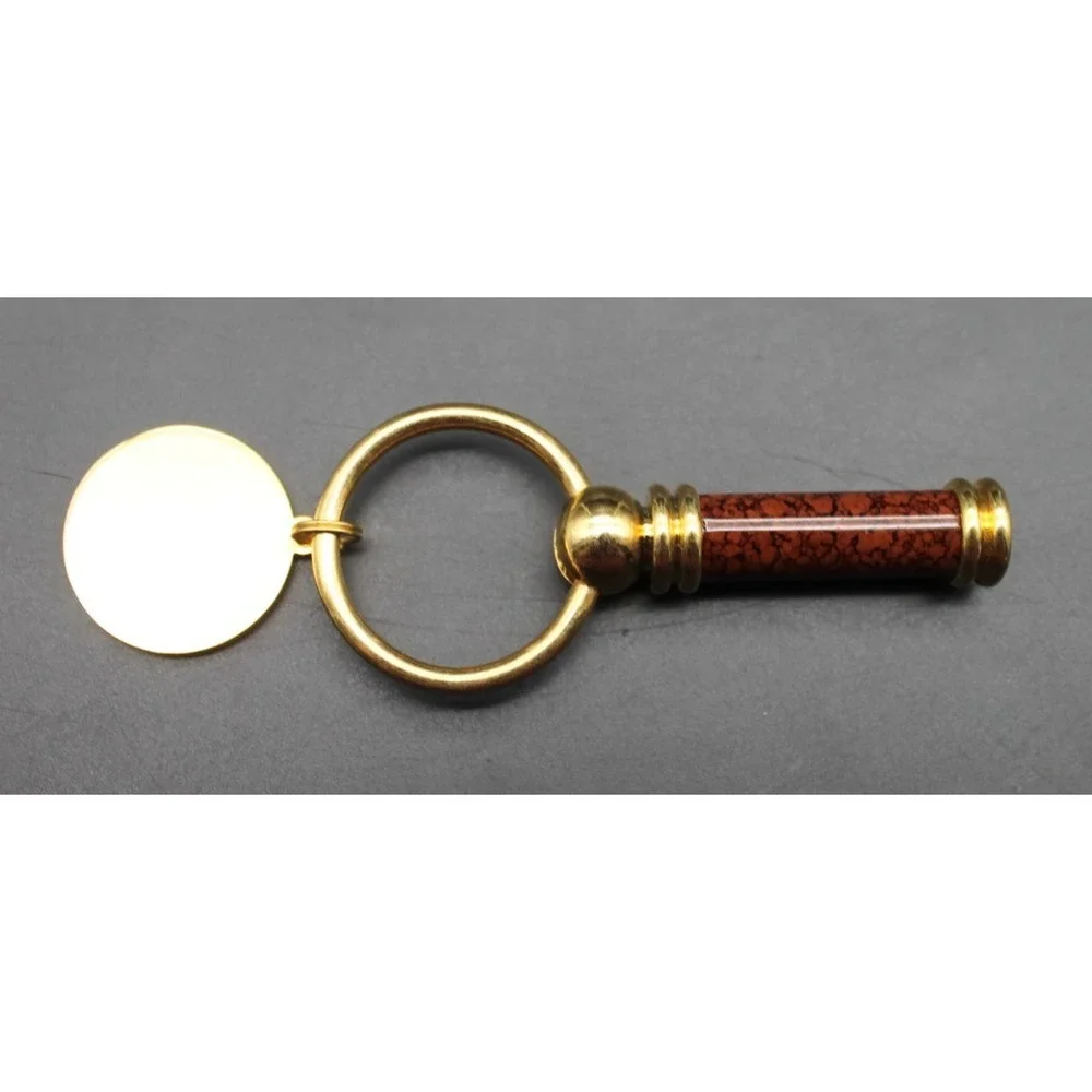 Vintage Secret Compartment Keychain Gold Tone Red Stone Unscrew Capsule Boxed
